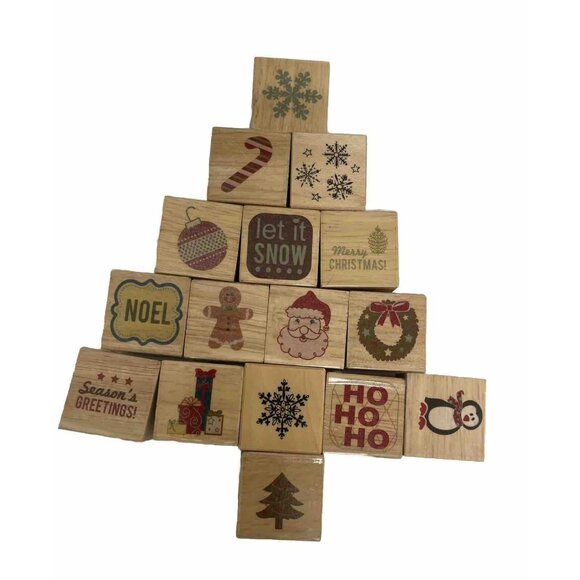 Christmas Rubber & Wood Stamp Set Of 16 Stamps Cards,Tags, Scrapbooking No Box - Picture 1 of 9